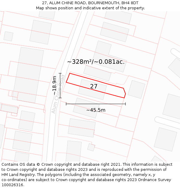 27, ALUM CHINE ROAD, BOURNEMOUTH, BH4 8DT: Plot and title map