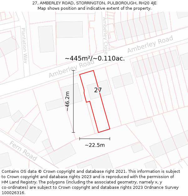 27, AMBERLEY ROAD, STORRINGTON, PULBOROUGH, RH20 4JE: Plot and title map