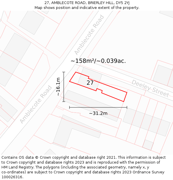 27, AMBLECOTE ROAD, BRIERLEY HILL, DY5 2YJ: Plot and title map