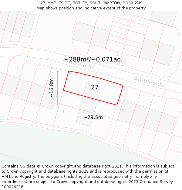 27, AMBLESIDE, BOTLEY, SOUTHAMPTON, SO30 2NS: Plot and title map