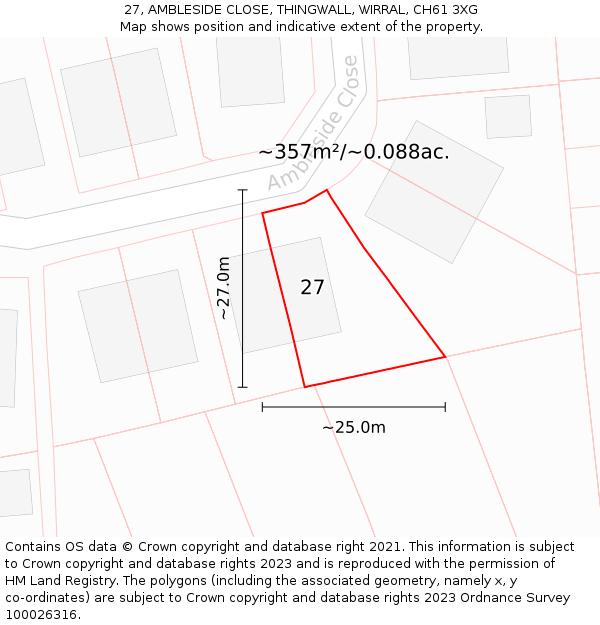 27, AMBLESIDE CLOSE, THINGWALL, WIRRAL, CH61 3XG: Plot and title map