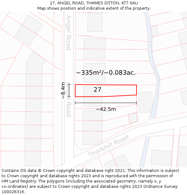 27, ANGEL ROAD, THAMES DITTON, KT7 0AU: Plot and title map