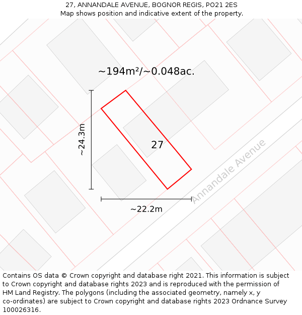 27, ANNANDALE AVENUE, BOGNOR REGIS, PO21 2ES: Plot and title map