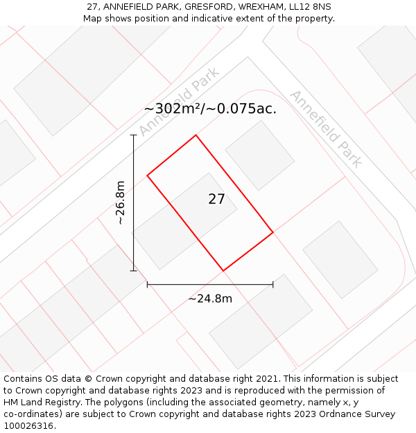27, ANNEFIELD PARK, GRESFORD, WREXHAM, LL12 8NS: Plot and title map