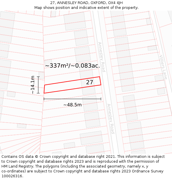 27, ANNESLEY ROAD, OXFORD, OX4 4JH: Plot and title map