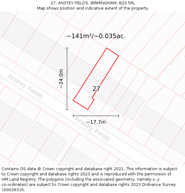 27, ANSTEY FIELDS, BIRMINGHAM, B23 5RL: Plot and title map