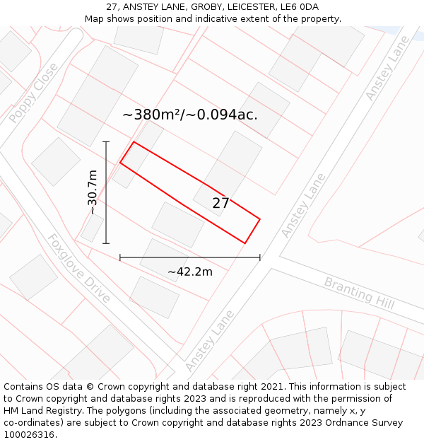 27, ANSTEY LANE, GROBY, LEICESTER, LE6 0DA: Plot and title map