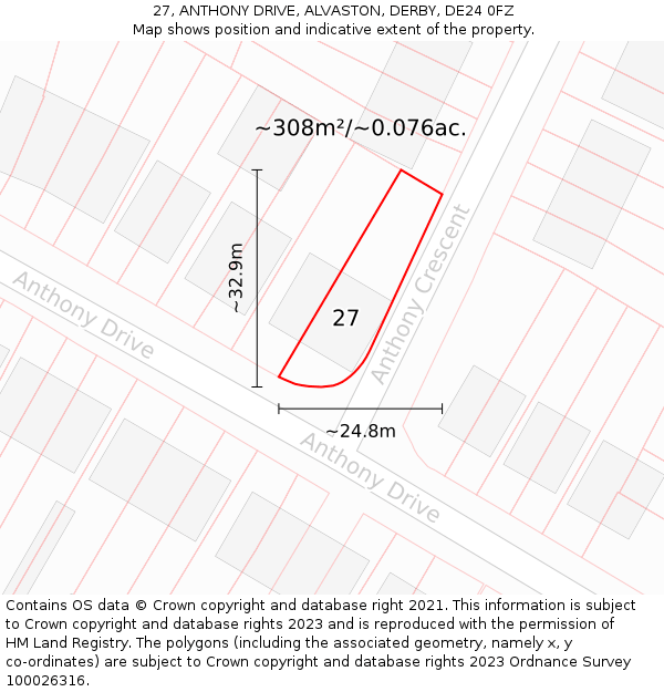 27, ANTHONY DRIVE, ALVASTON, DERBY, DE24 0FZ: Plot and title map