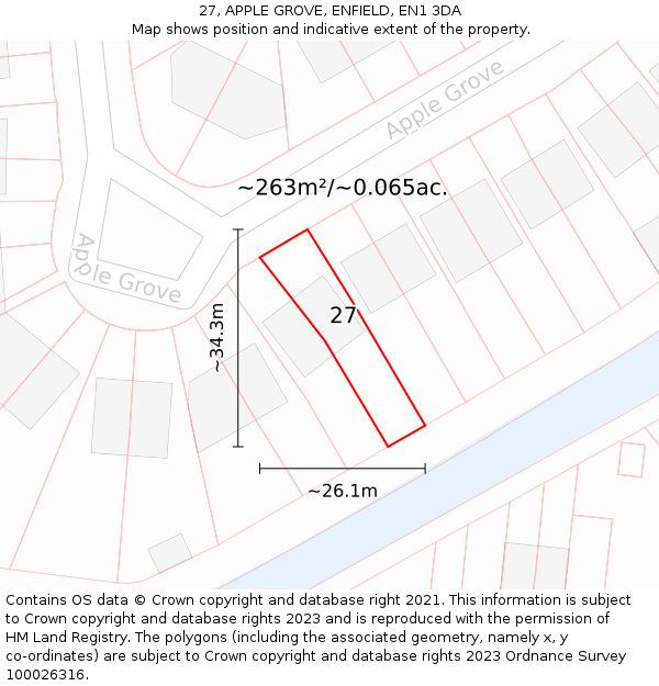 27, APPLE GROVE, ENFIELD, EN1 3DA: Plot and title map