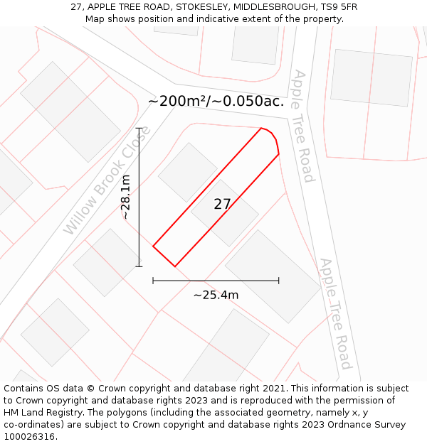 27, APPLE TREE ROAD, STOKESLEY, MIDDLESBROUGH, TS9 5FR: Plot and title map
