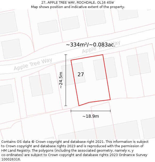27, APPLE TREE WAY, ROCHDALE, OL16 4SW: Plot and title map