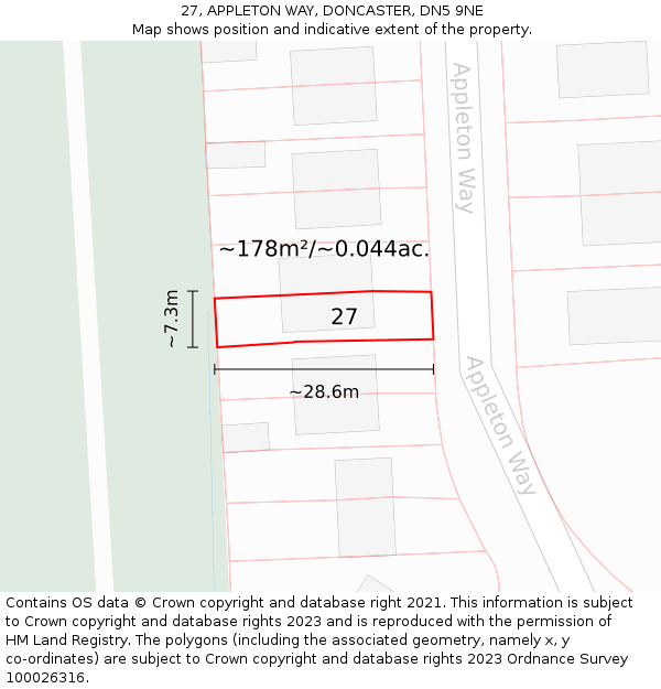27, APPLETON WAY, DONCASTER, DN5 9NE: Plot and title map