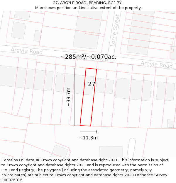 27, ARGYLE ROAD, READING, RG1 7YL: Plot and title map