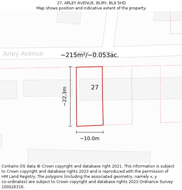27, ARLEY AVENUE, BURY, BL9 5HD: Plot and title map