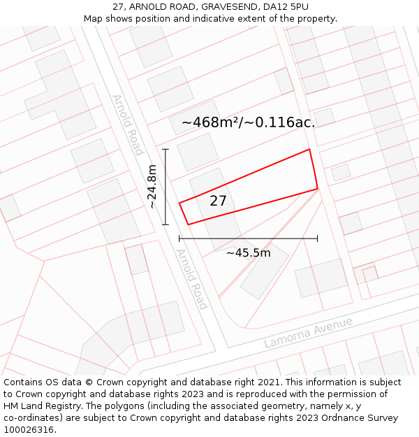 27, ARNOLD ROAD, GRAVESEND, DA12 5PU: Plot and title map