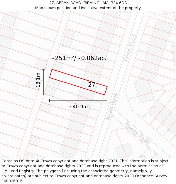 27, ARRAN ROAD, BIRMINGHAM, B34 6DD: Plot and title map