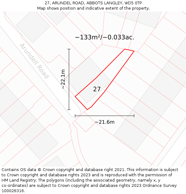27, ARUNDEL ROAD, ABBOTS LANGLEY, WD5 0TP: Plot and title map