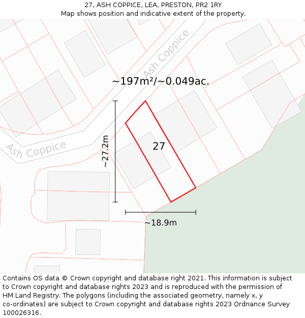 27, ASH COPPICE, LEA, PRESTON, PR2 1RY: Plot and title map