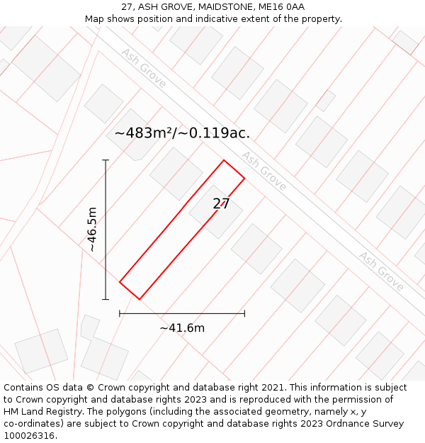 27, ASH GROVE, MAIDSTONE, ME16 0AA: Plot and title map