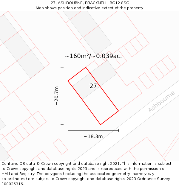 27, ASHBOURNE, BRACKNELL, RG12 8SG: Plot and title map