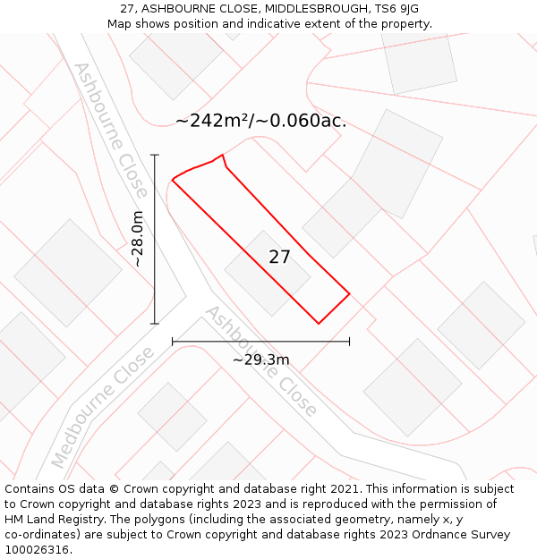 27, ASHBOURNE CLOSE, MIDDLESBROUGH, TS6 9JG: Plot and title map