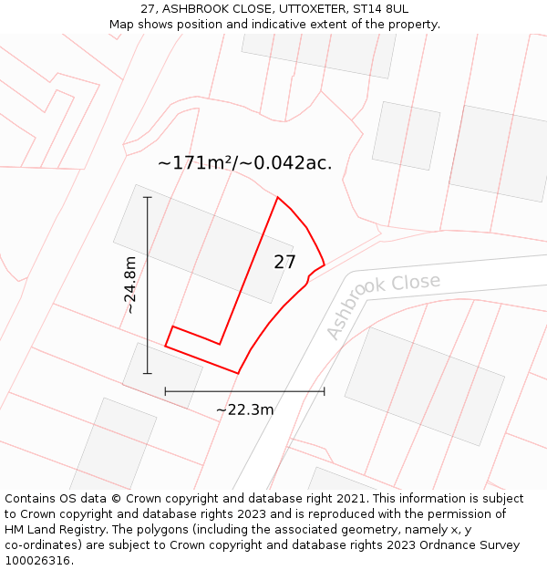 27, ASHBROOK CLOSE, UTTOXETER, ST14 8UL: Plot and title map