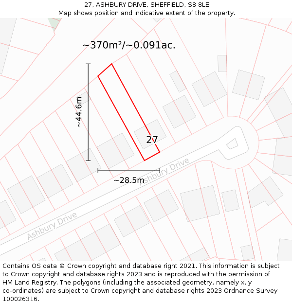 27, ASHBURY DRIVE, SHEFFIELD, S8 8LE: Plot and title map