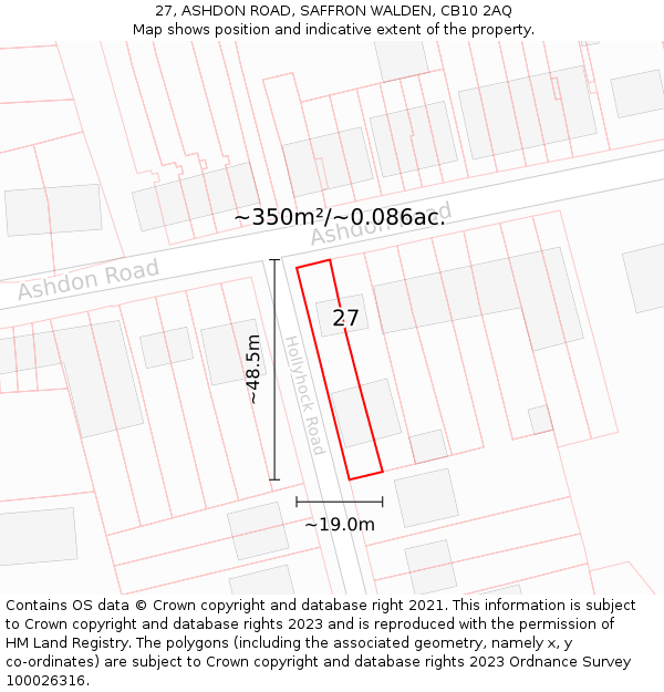 27, ASHDON ROAD, SAFFRON WALDEN, CB10 2AQ: Plot and title map