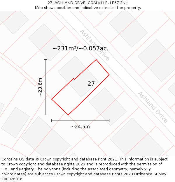 27, ASHLAND DRIVE, COALVILLE, LE67 3NH: Plot and title map