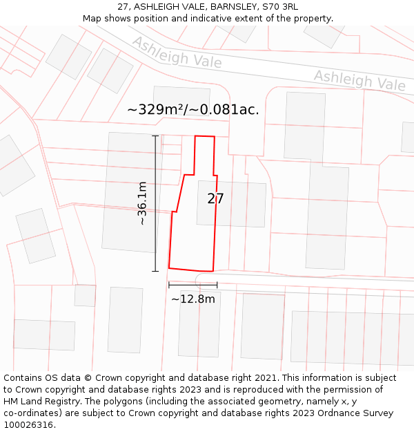 27, ASHLEIGH VALE, BARNSLEY, S70 3RL: Plot and title map