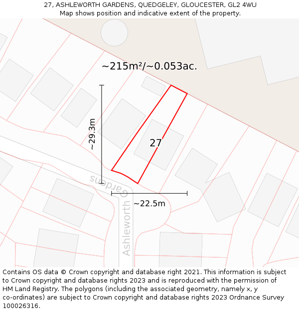 27, ASHLEWORTH GARDENS, QUEDGELEY, GLOUCESTER, GL2 4WU: Plot and title map
