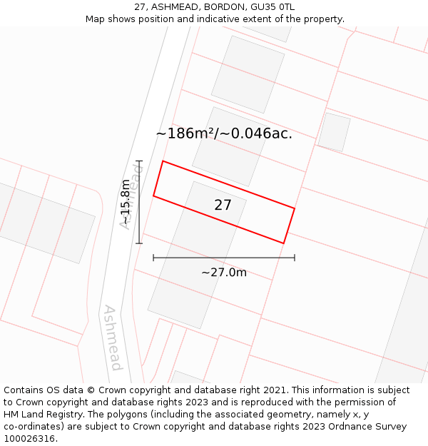 27, ASHMEAD, BORDON, GU35 0TL: Plot and title map