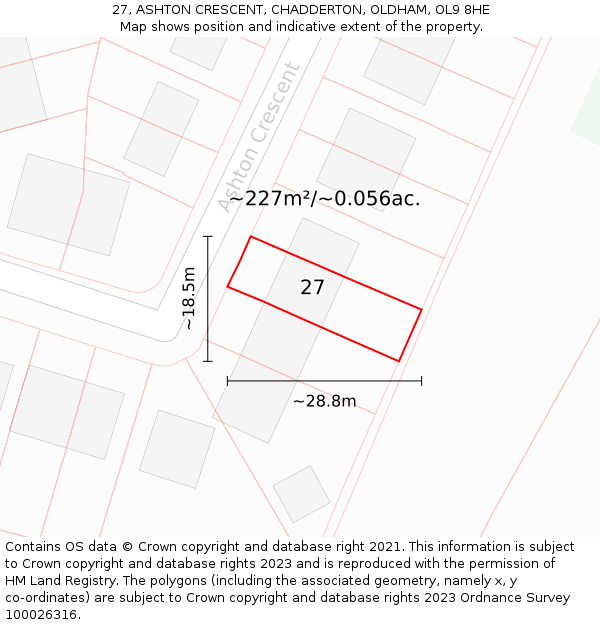 27, ASHTON CRESCENT, CHADDERTON, OLDHAM, OL9 8HE: Plot and title map