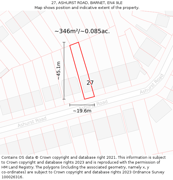 27, ASHURST ROAD, BARNET, EN4 9LE: Plot and title map