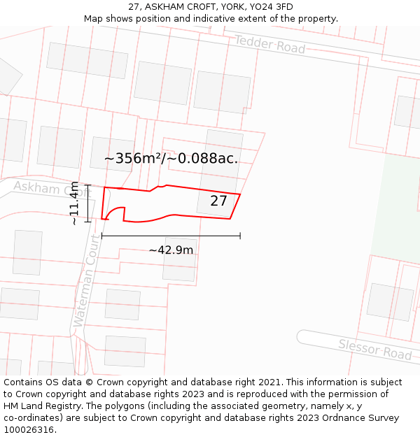 27, ASKHAM CROFT, YORK, YO24 3FD: Plot and title map