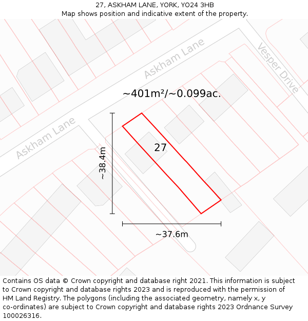 27, ASKHAM LANE, YORK, YO24 3HB: Plot and title map