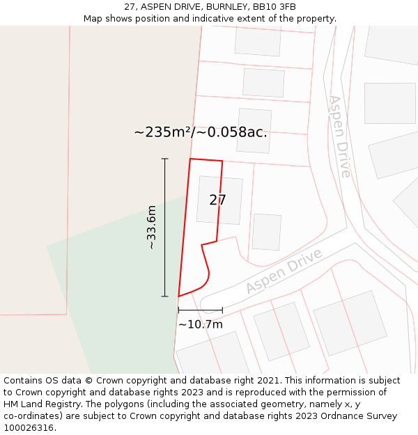 27, ASPEN DRIVE, BURNLEY, BB10 3FB: Plot and title map
