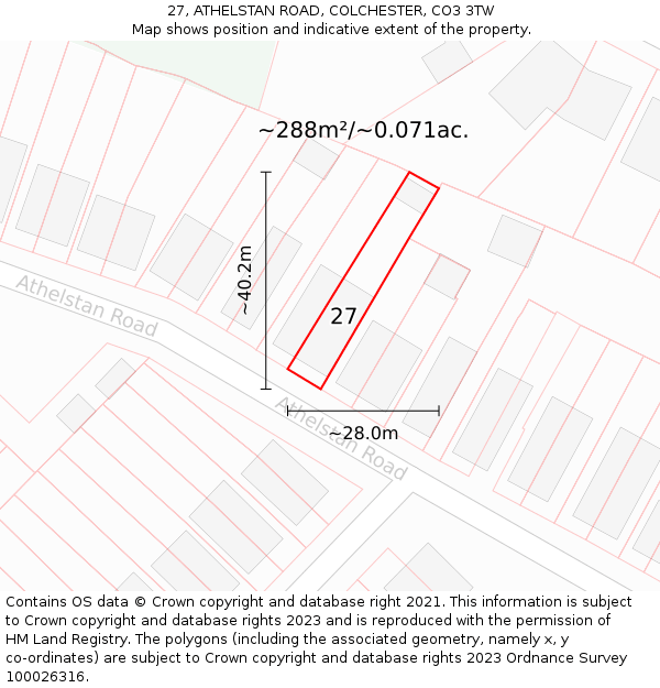 27, ATHELSTAN ROAD, COLCHESTER, CO3 3TW: Plot and title map