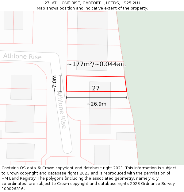 27, ATHLONE RISE, GARFORTH, LEEDS, LS25 2LU: Plot and title map
