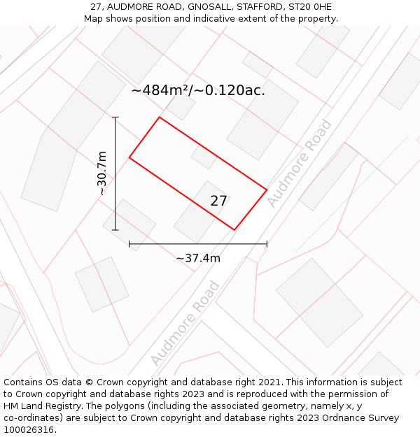 27, AUDMORE ROAD, GNOSALL, STAFFORD, ST20 0HE: Plot and title map