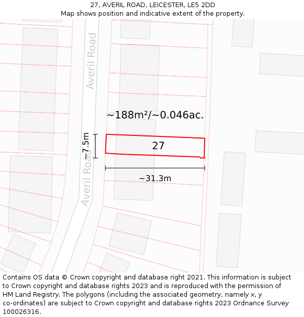 27, AVERIL ROAD, LEICESTER, LE5 2DD: Plot and title map