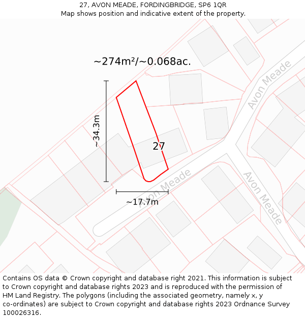 27, AVON MEADE, FORDINGBRIDGE, SP6 1QR: Plot and title map