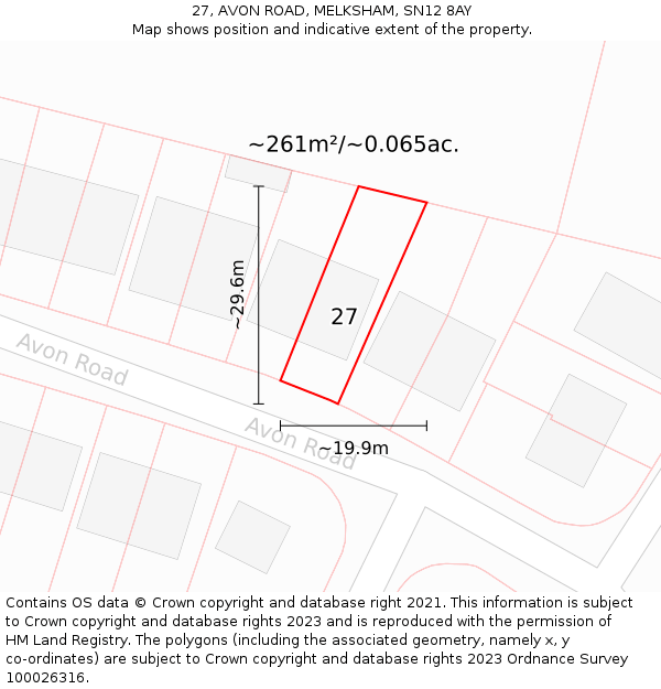 27, AVON ROAD, MELKSHAM, SN12 8AY: Plot and title map