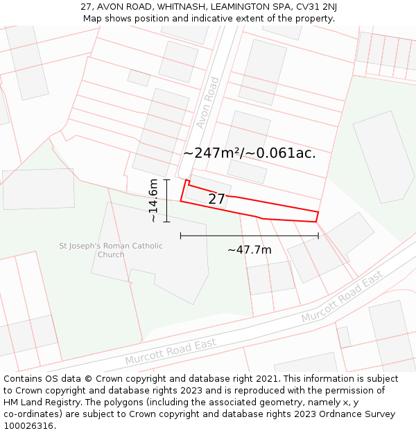 27, AVON ROAD, WHITNASH, LEAMINGTON SPA, CV31 2NJ: Plot and title map