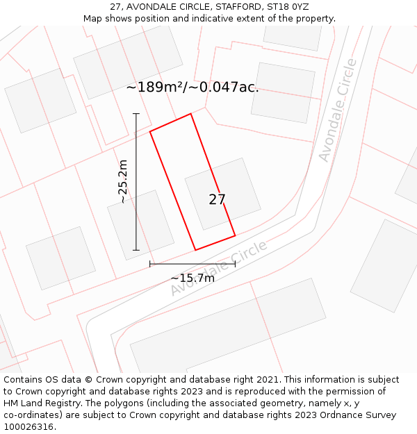 27, AVONDALE CIRCLE, STAFFORD, ST18 0YZ: Plot and title map