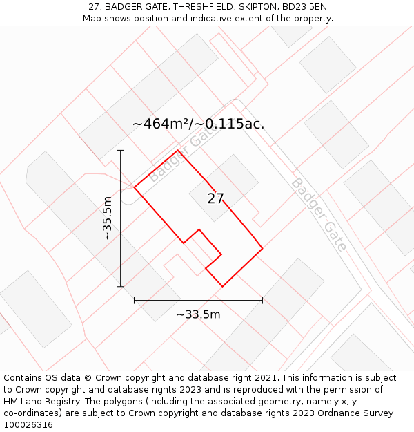 27, BADGER GATE, THRESHFIELD, SKIPTON, BD23 5EN: Plot and title map