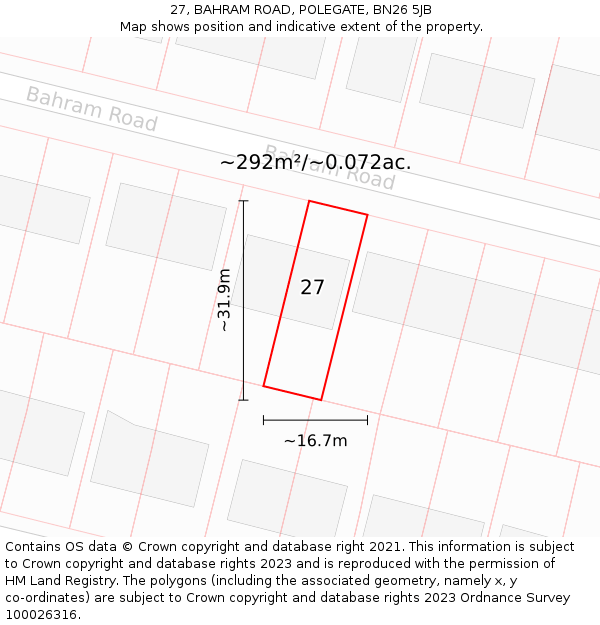 27, BAHRAM ROAD, POLEGATE, BN26 5JB: Plot and title map