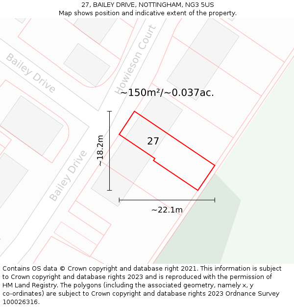 27, BAILEY DRIVE, NOTTINGHAM, NG3 5US: Plot and title map