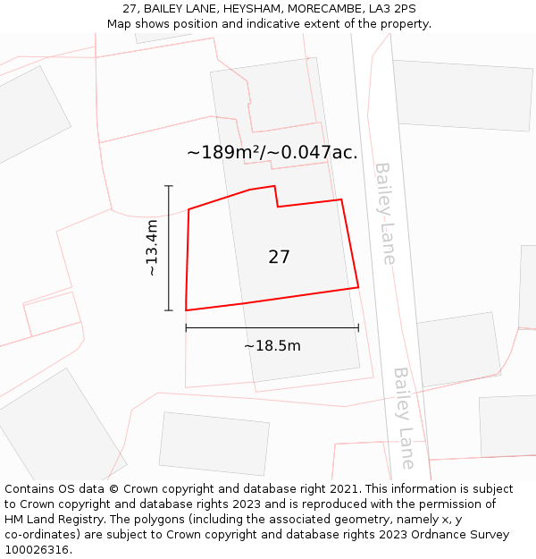 27, BAILEY LANE, HEYSHAM, MORECAMBE, LA3 2PS: Plot and title map