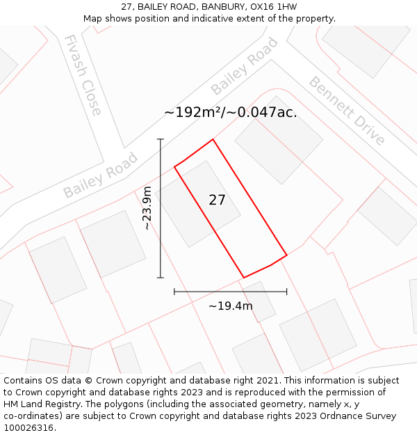 27, BAILEY ROAD, BANBURY, OX16 1HW: Plot and title map